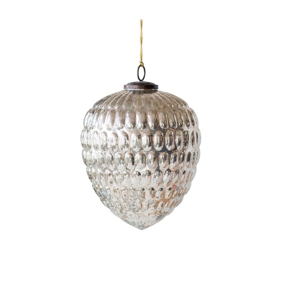 Pottery Barn Large 8.5” Kugel Inspired Silver Mercury Glass Pinecone Ornament - Picture 3 of 4